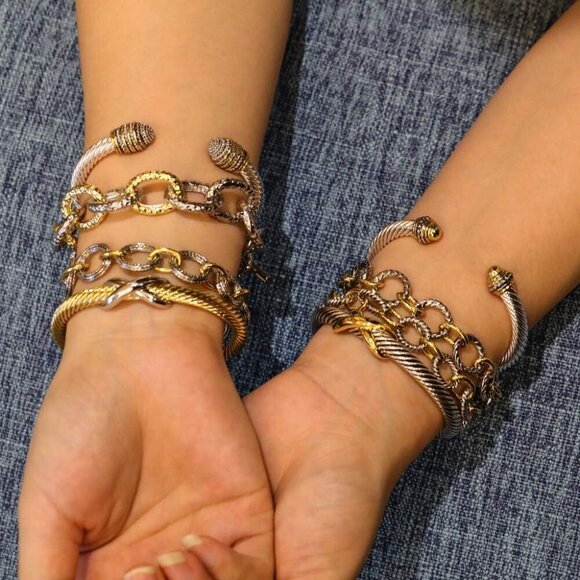 Two Tone Italian Designer Inspired Chain Link  Chunky Bracelets for Women - Picture 5 of 7